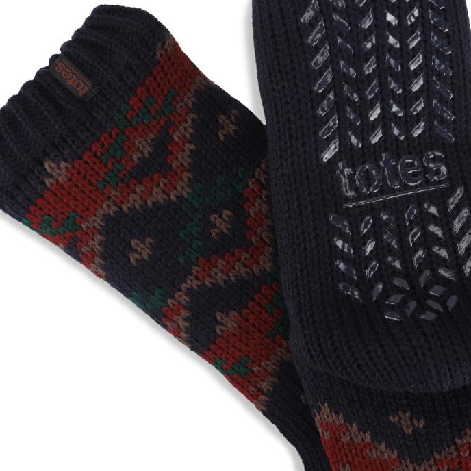 totes toasties® Mens Sherpa Lined Slipper Socks Navy Mix Extra Image 4
